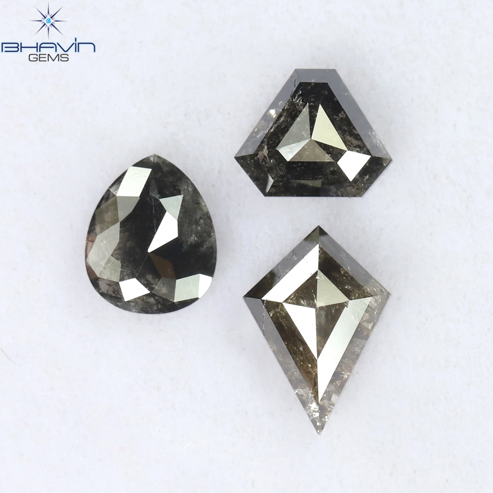 1.11 CT/3 Pcs Mix Shape Natural Diamond Salt And Pepper Color I3 Clarity (6.68 MM)