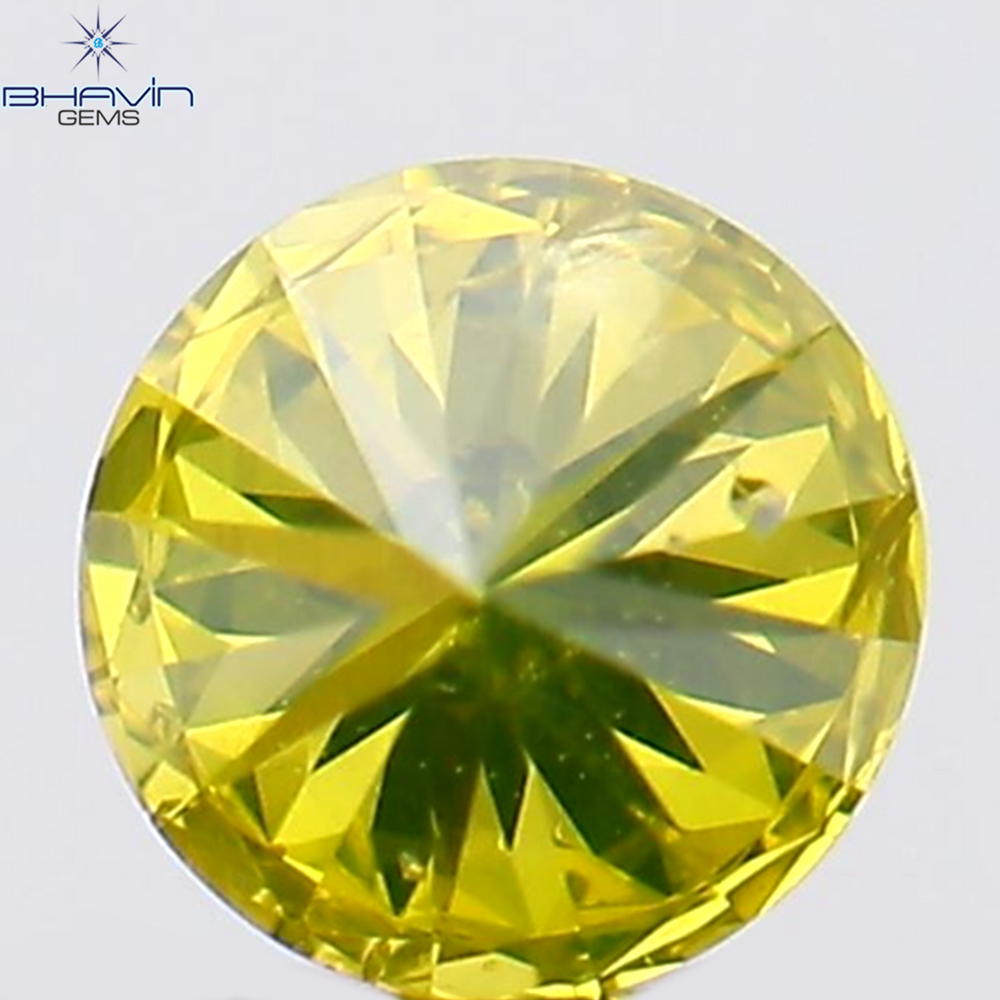 0.13 CT Round Shape Natural Diamond Green Yellow Color SI1 Clarity (3.26 MM)