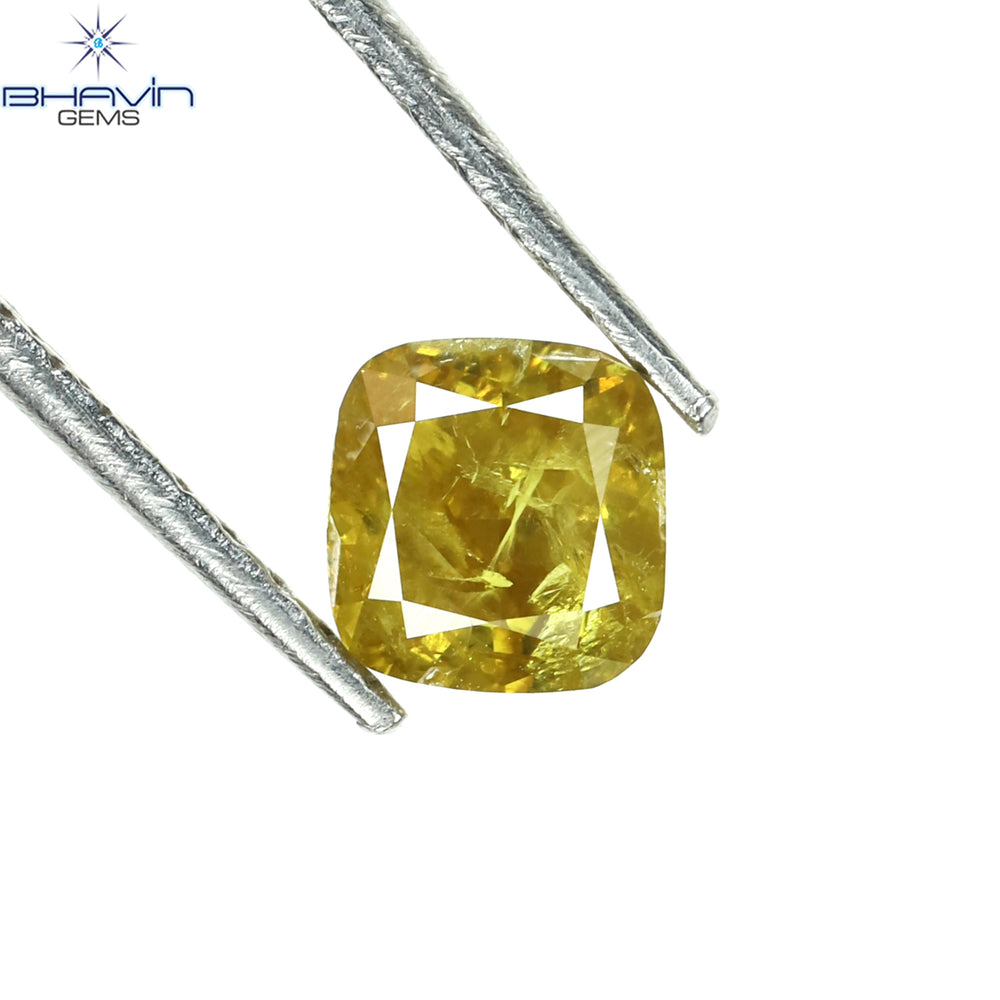 0.61 CT Cushion Shape Natural Diamond Yellow Green Color I2 Clarity (4.58 MM)