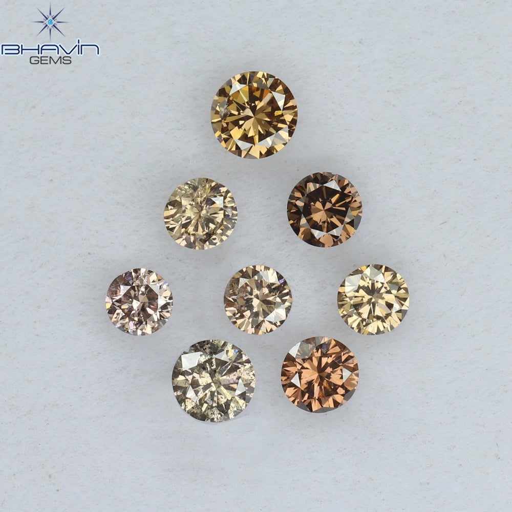 0.61 CT/8 Pcs Round Shape Natural Loose Diamond Brown Pink (Argyle) Color SI Clarity (3.15 MM)
