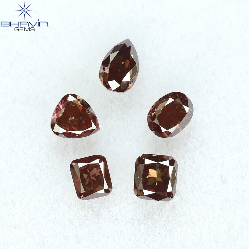 0.60 CT/5 Pcs Mix Shape Natural Loose Diamond Pink Color SI1 Clarity (3.66 MM)