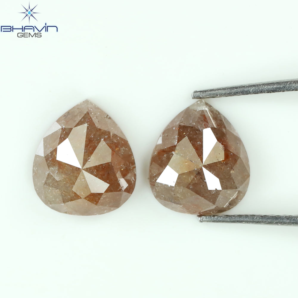 2.86 CT/2 Pcs Pear Shape Natural Loose Diamond Peach Color I3 Clarity (8.13 MM)