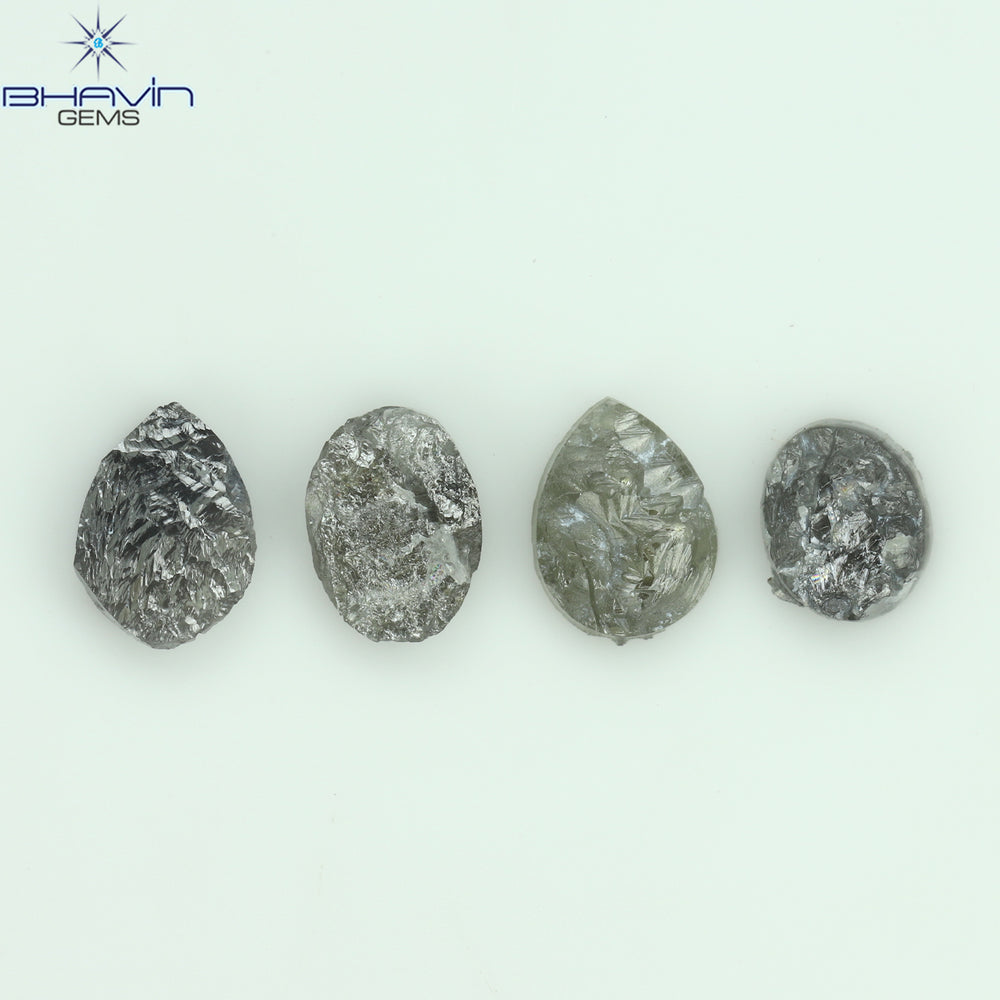 1.91 CT /4 Pcs Uncut Shape Salt And Pepper Natural Loose Diamond I3 Clarity (5.85 MM)