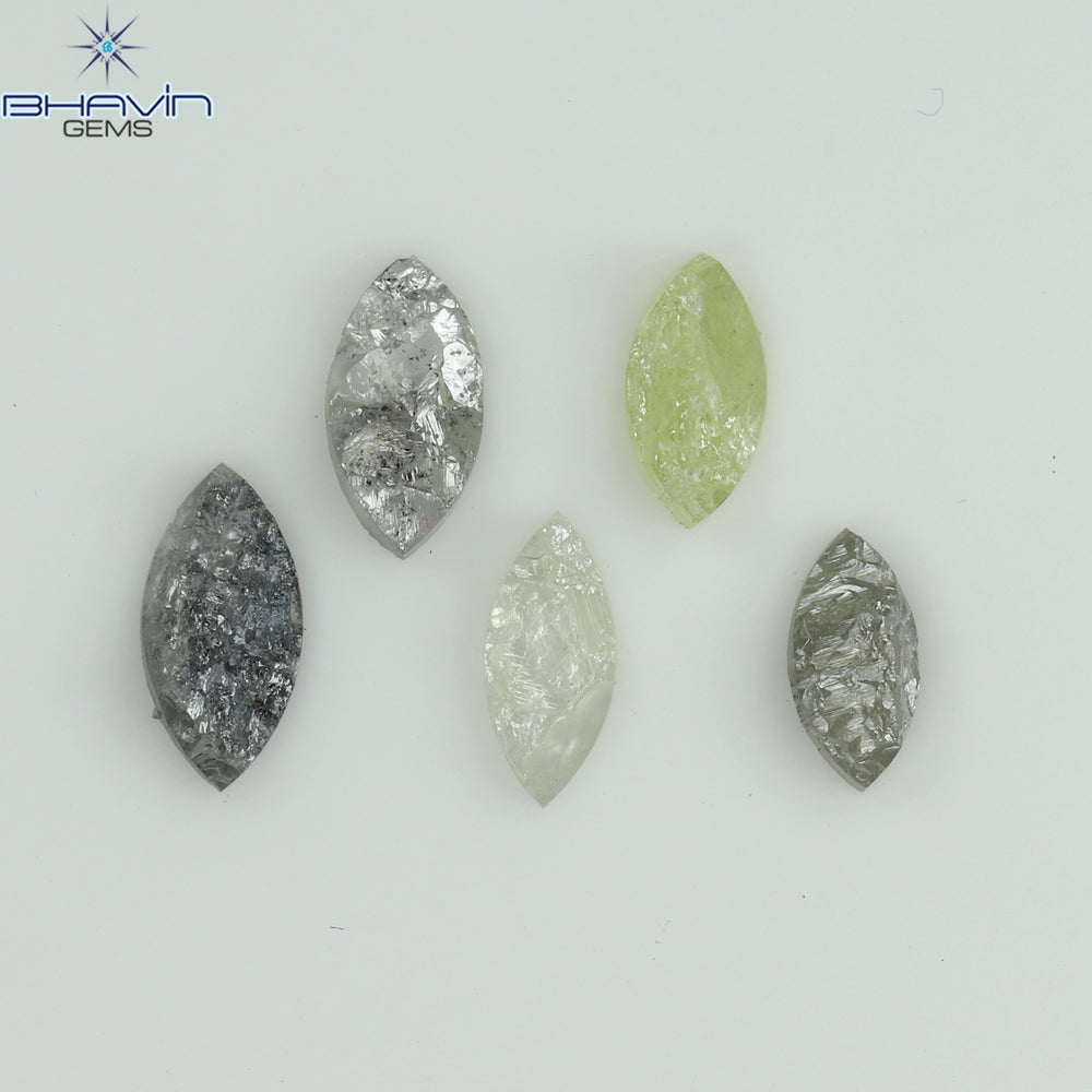 0.78 CT/5 Pcs Marquise Uncut Shape Mix Natural Loose Diamond I3 Clarity (6.35 MM)