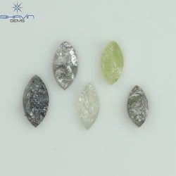 0.78 CT/5 Pcs Marquise Uncut Shape Mix Natural Loose Diamond I3 Clarity (6.35 MM)