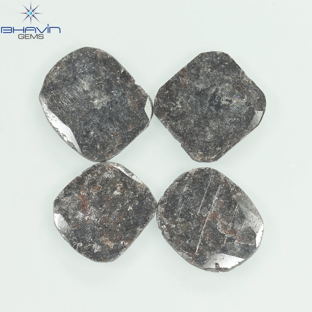 5.80 CT/4 Pcs Cushion Slice Shape Natural Diamond Salt And Pepper Color I3 Clarity (11.04 MM)