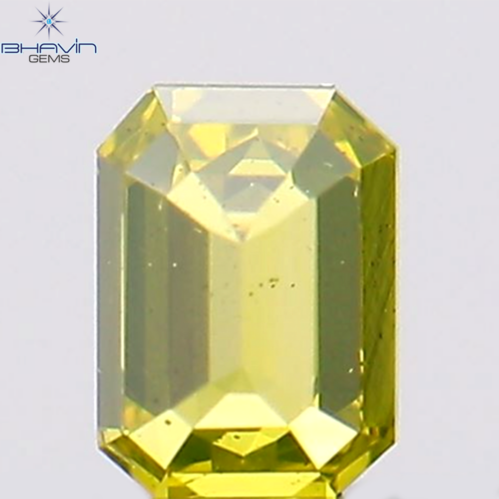 0.13 CT エメラルド シェイプ ナチュラル ダイヤモンド エンハンスト イエロー グリーン カラー VS1 クラリティ (3.02 MM)