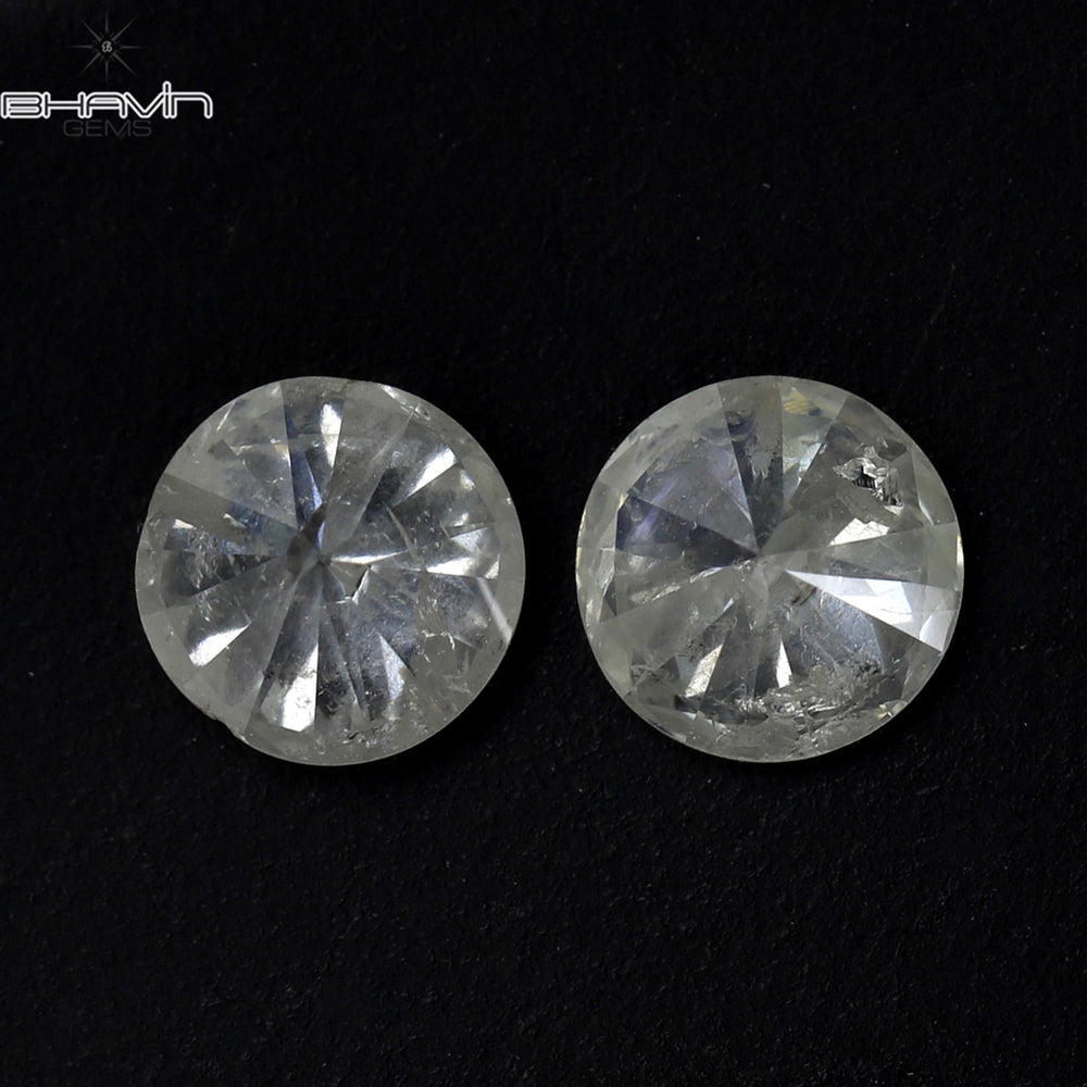 0.81 CT/2 Pcs Round Shape Natural Loose Diamond White Color I3 Clarity (4.68 MM)