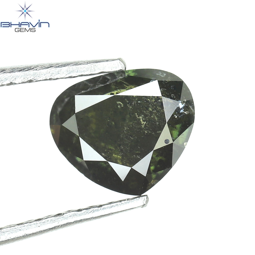1.06 CT Heart Shape Natural Diamond Enhanced Green Color I2 Clarity (5.48 MM)