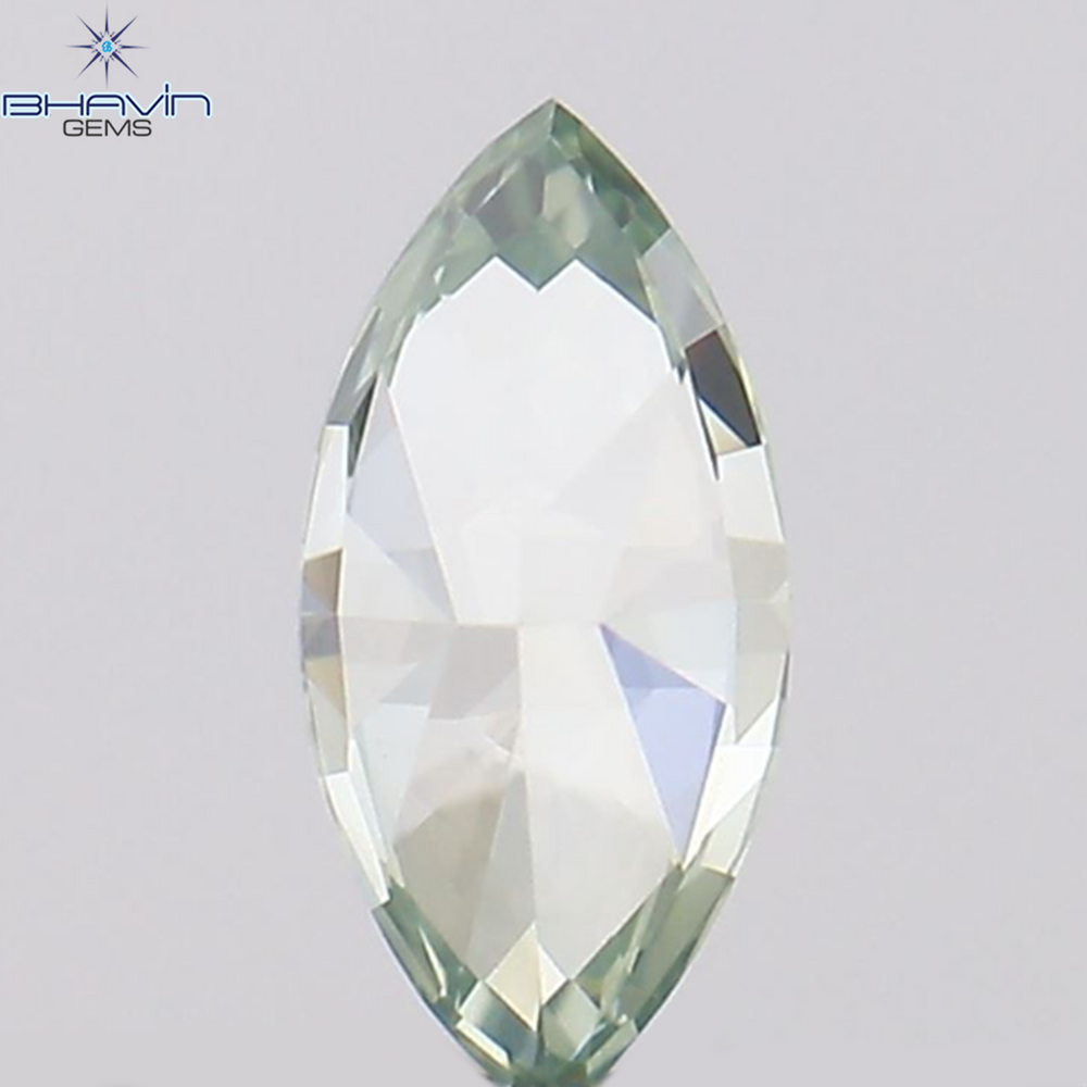 0.36 CT マーキス シェイプ ナチュラル ダイヤモンド グリーンがかったブルー カラー SI1 クラリティ (6.85 MM)