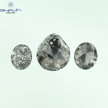 0.72 CT/3 Pcs Mix Slice Shape Natural Diamond Salt And Pepper Color I3 Clarity (7.05 MM)