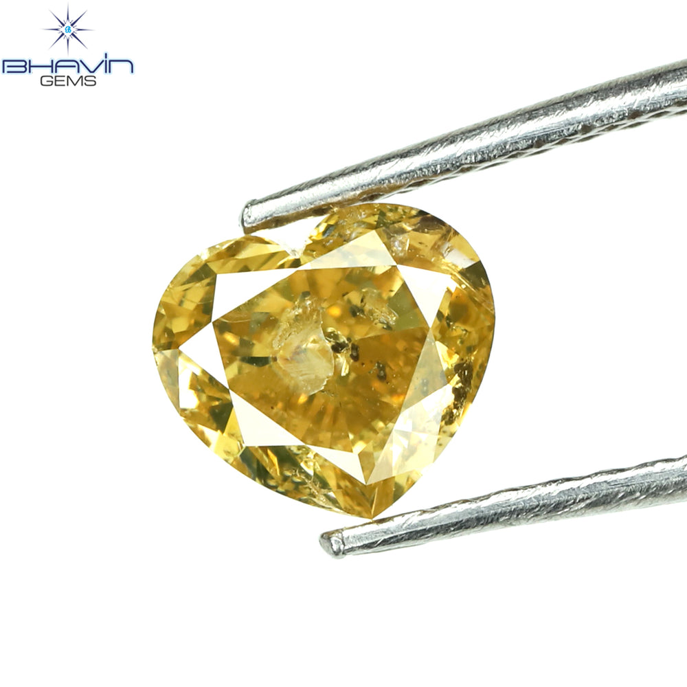 1.00 CT Heart Shape Natural Diamond Orange Yellow Color I2 Clarity (6.22 MM)
