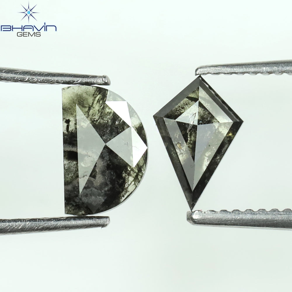 0.79 CT/2 PCS Mix Shape Natural Diamond Black Color I3 Clarity (7.04 MM)
