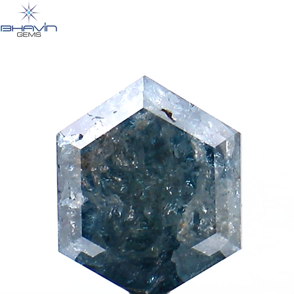 1.02 CT Hexagon Shape Natural Diamond Blue Color I3 Clarity (6.82 MM)