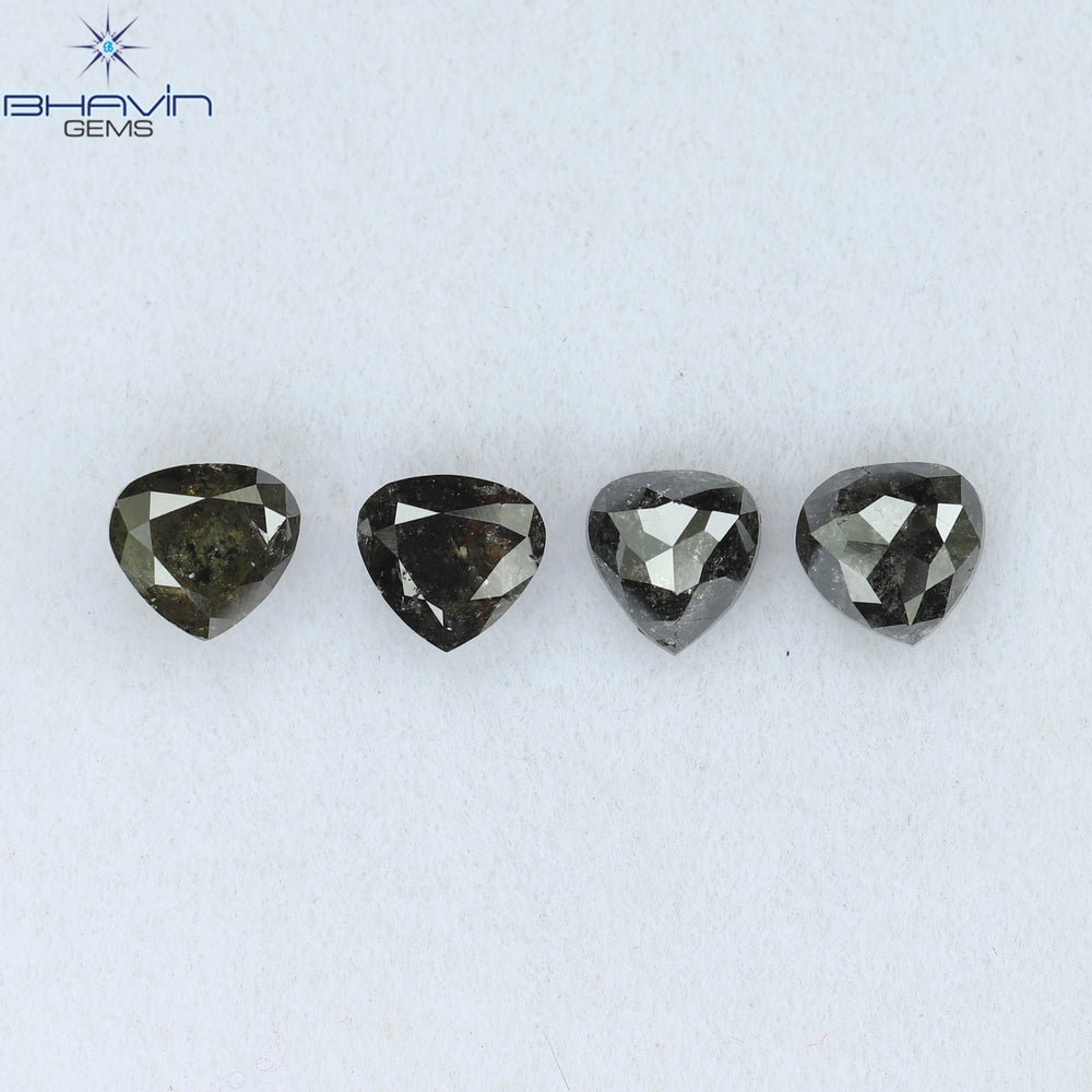 1.62 CT/4 PCS Heart Shape Natural Diamond Salt And Pepper Color I3 Clarity (4.40 MM)