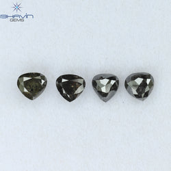 1.62 CT/4 PCS Heart Shape Natural Diamond Salt And Pepper Color I3 Clarity (4.40 MM)