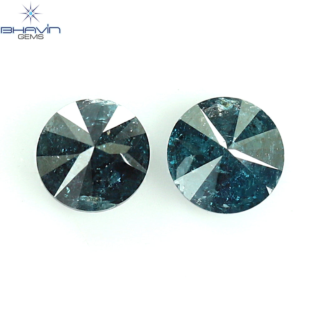 0.44 CT/2 ピース ラウンド ダイヤモンド ブルー ダイヤモンド 天然ダイヤモンド I3 クラリティ (3.73 MM)