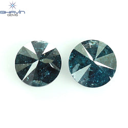 0.44 CT/2 ピース ラウンド ダイヤモンド ブルー ダイヤモンド 天然ダイヤモンド I3 クラリティ (3.73 MM)