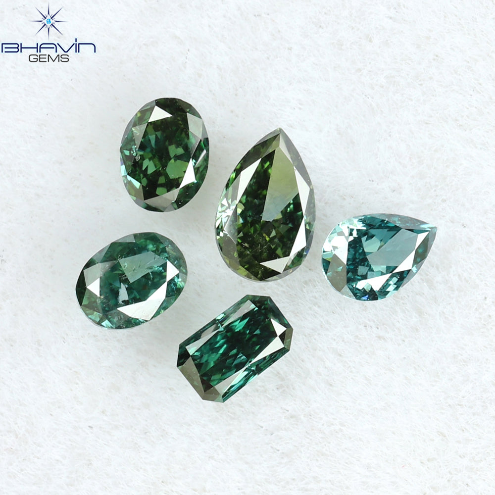 0.38 CT/5 Pcs Mix Shape Natural Diamond Blue Green Color VS-SI Clarity (3.90 MM)
