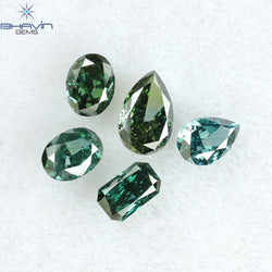 0.38 CT/5 Pcs Mix Shape Natural Diamond Blue Green Color VS-SI Clarity (3.90 MM)