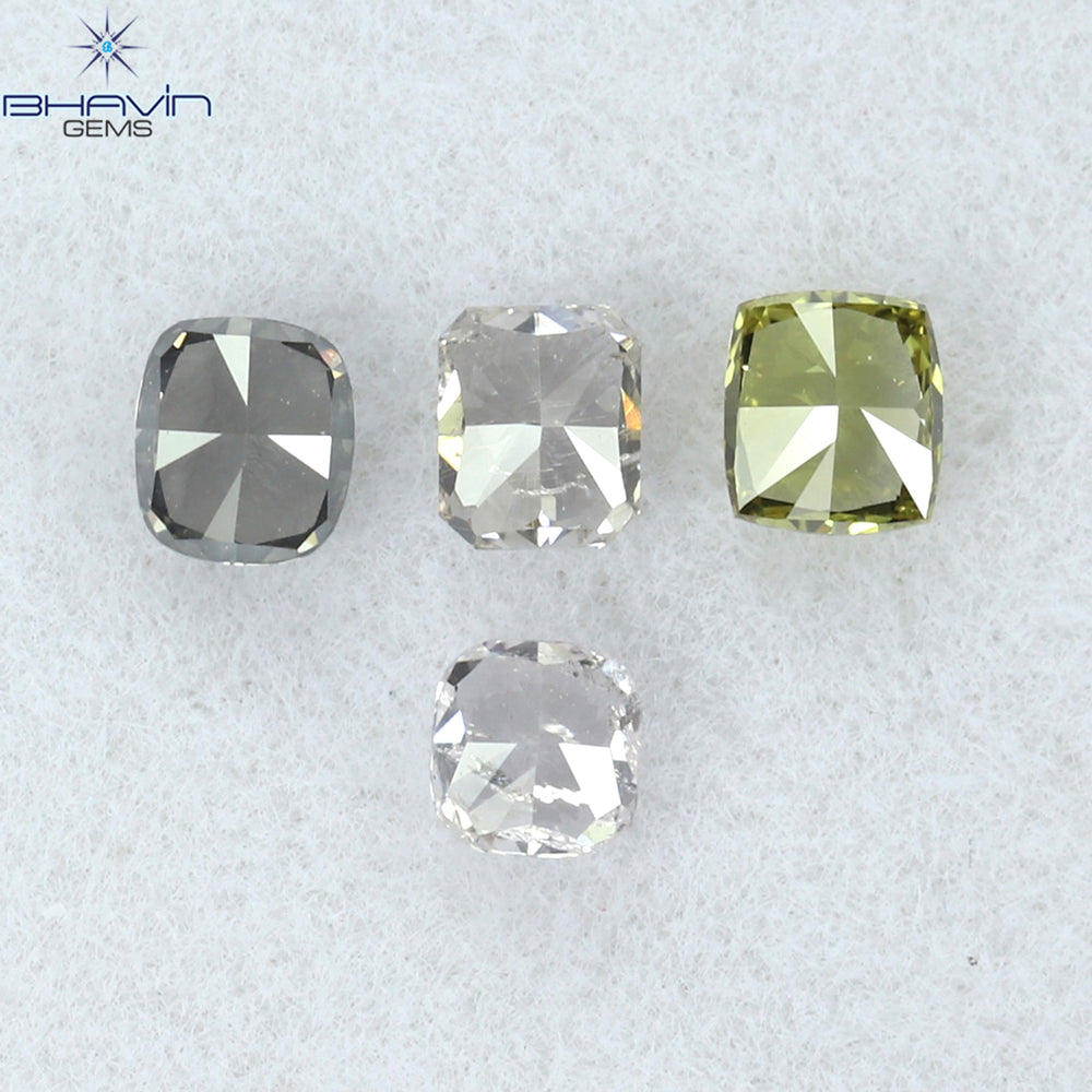0.51 CT/4 Pcs Cushion Shape Natural Diamond Mix Color VS-SI Clarity (3.08 MM)