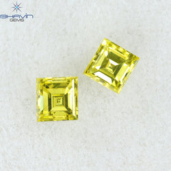 0.16 CT/2 Pcs Square Cut Natural Diamond Enhanced Yellow Color VS1 Clarity (2.32 MM)