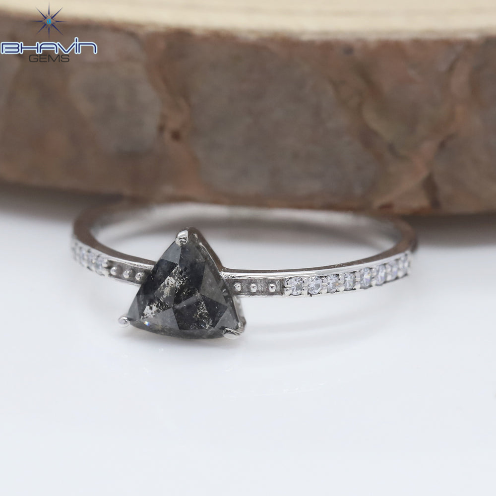Triangle Diamond, Natural Diamond Ring, Salt And pepper Diamond, Gold Ring, Engagement Ring, Wedding Ring, Diamond Ring