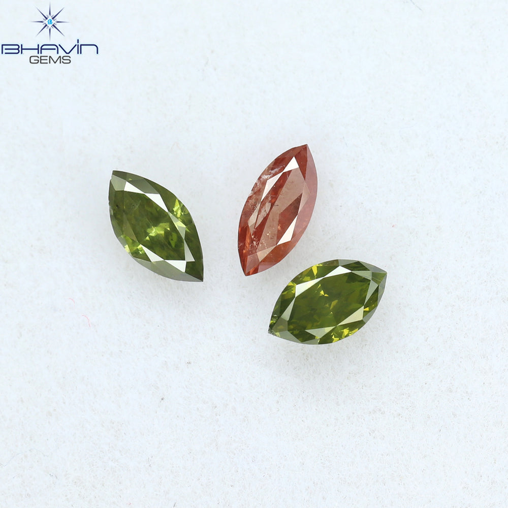 0.49 CT/3 Pcs Marquise Shape Enhanced Green Pink Color Natural Loose Diamond I1 Clarity (5.07 MM)