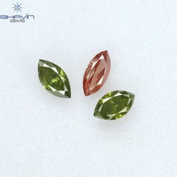 0.49 CT/3 Pcs Marquise Shape Enhanced Green Pink Color Natural Loose Diamond I1 Clarity (5.07 MM)