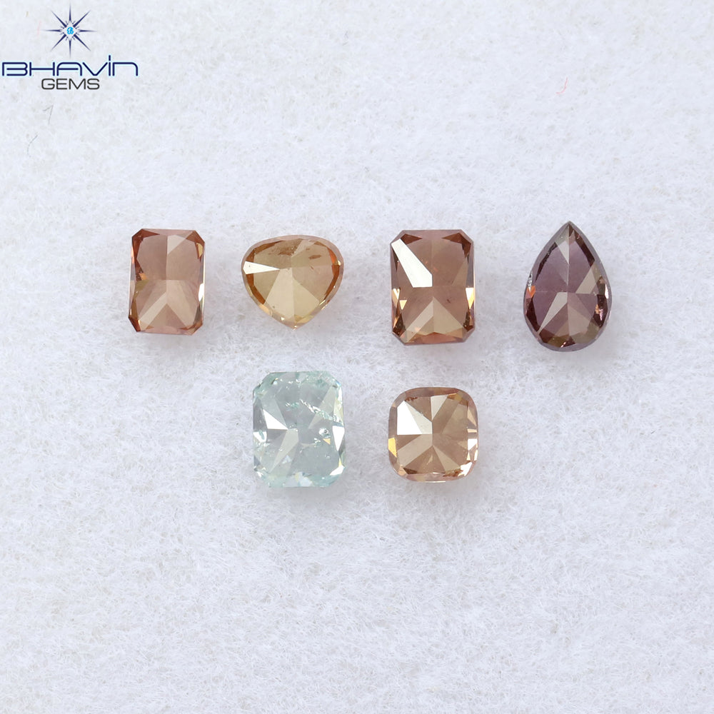 0.58 CT/6 Pcs Mix Shape Natural Diamond Pink Color SI2 Clarity (3.17 MM)