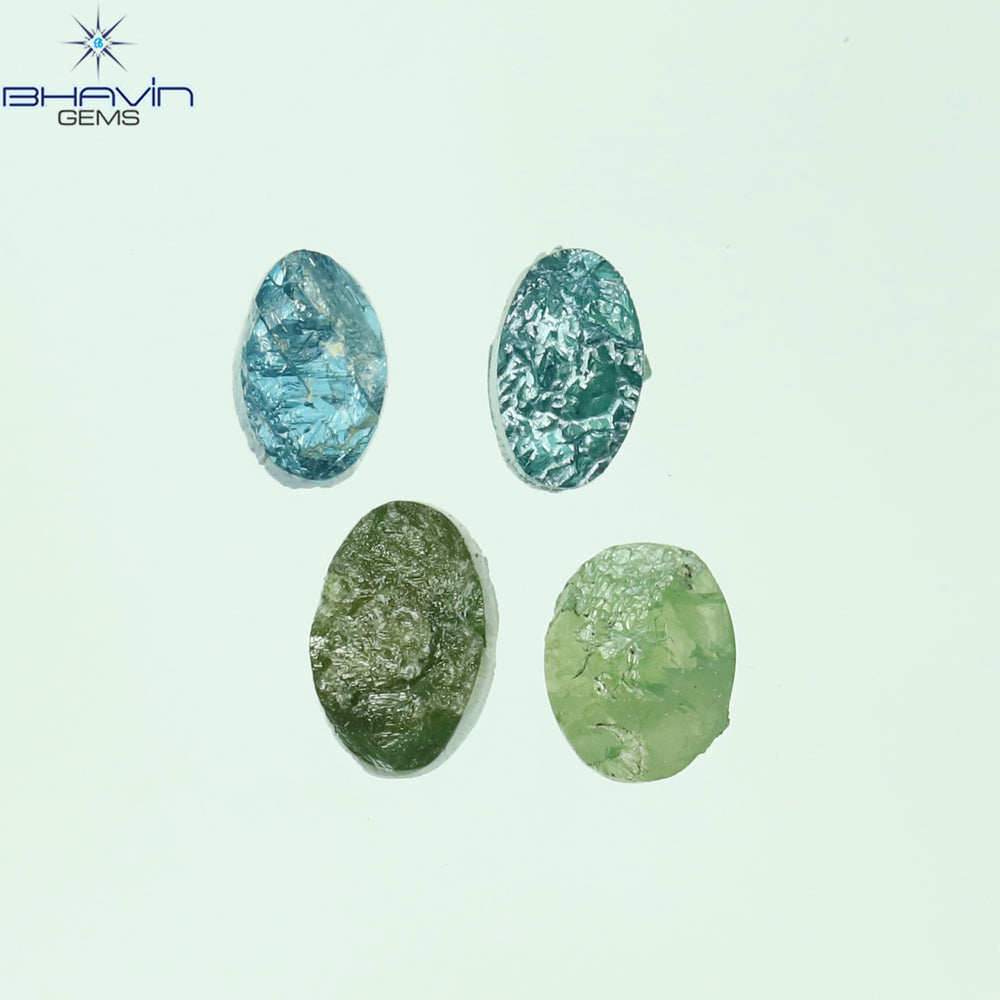 0.74 CT/4 Pcs Oval Rough Shape Green Blue Natural Loose Diamond I3 Clarity (4.32 MM)