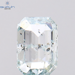 1.01 CT エメラルド シェイプ ナチュラル ダイヤモンド グリーンがかったブルー カラー I2 クラリティ (6.60 MM)