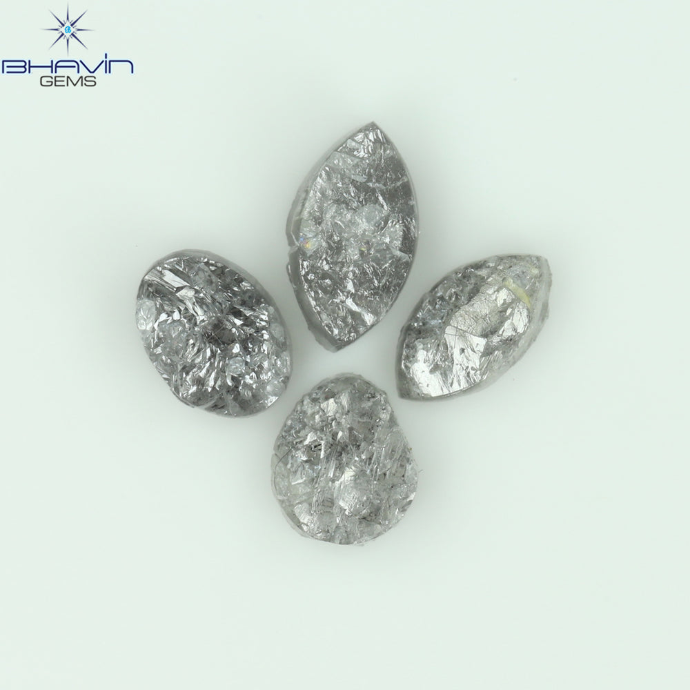 1.42 CT/4 Pcs Uncut Shape Salt And Pepper Natural Loose Diamond I3 Clarity (6.66 MM)