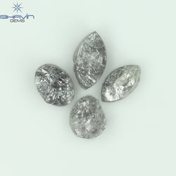 1.42 CT/4 Pcs Uncut Shape Salt And Pepper Natural Loose Diamond I3 Clarity (6.66 MM)