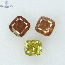 0.65 CT/3 Pcs Cushion Shape Natural Diamond Pink Yellow Color SI2 Clarity (3.18 MM)