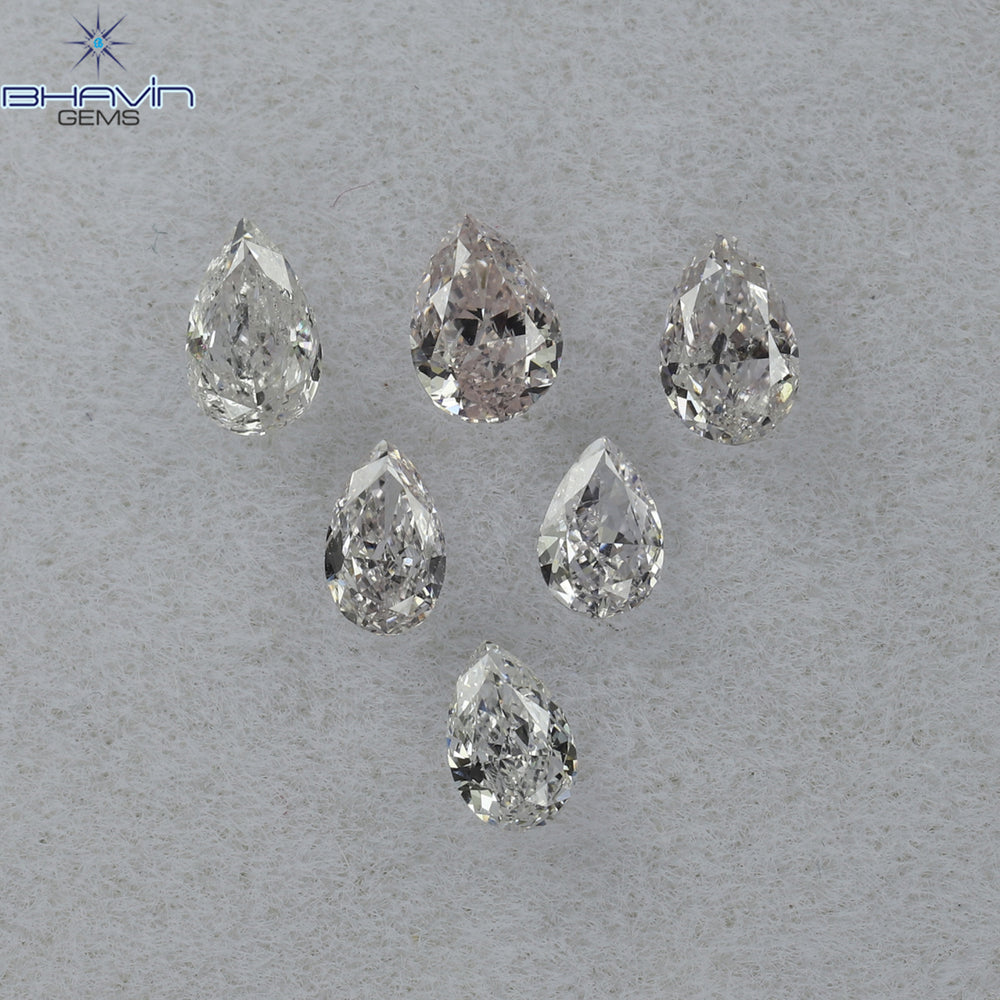 0.49 CT/6 Pcs Pear Shape Natural Diamond Pink Color SI Clarity (3.82 MM)