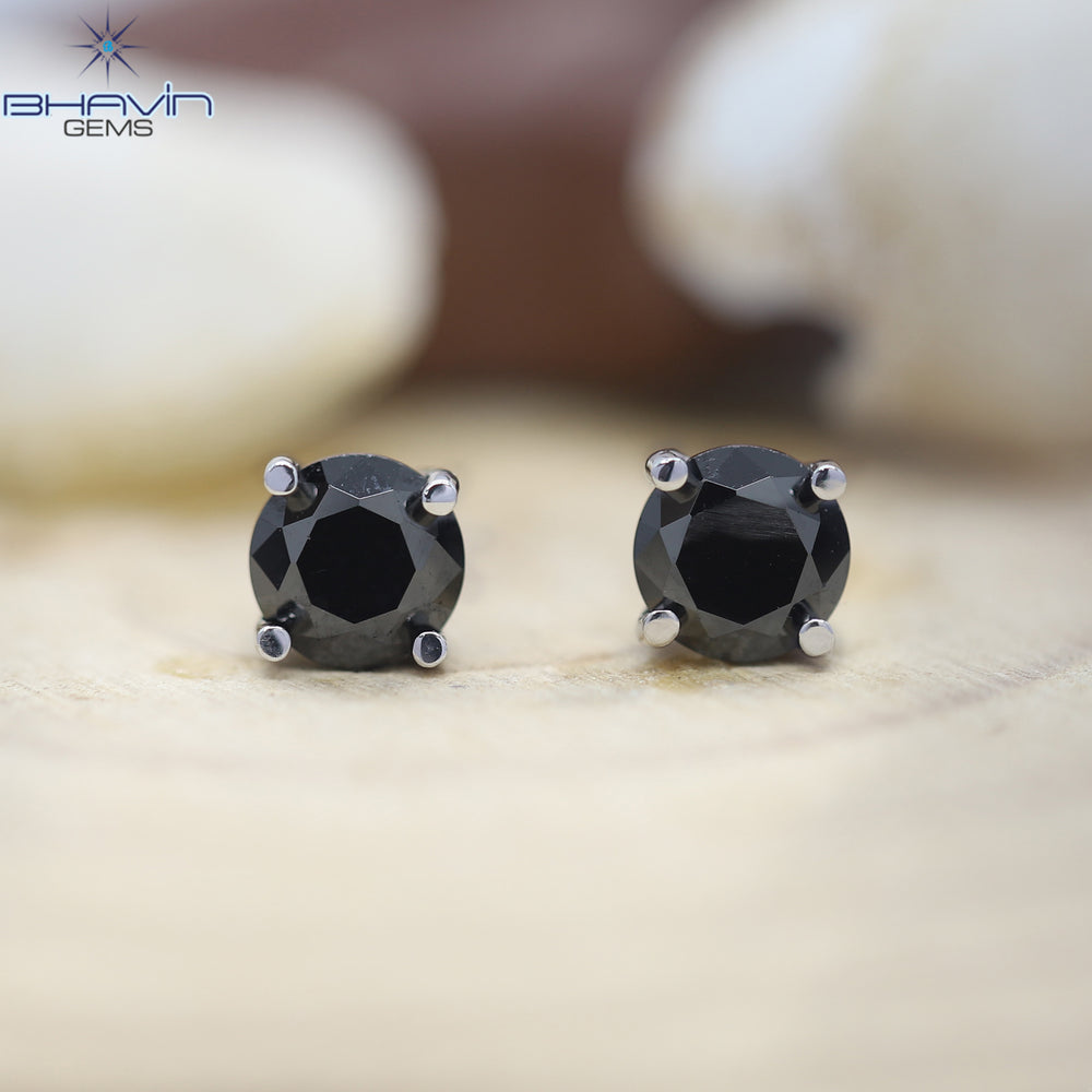 Diamond Pendant-Earring, Round Diamond, Black Diamond, Yellow Gold, Bridal Necklace