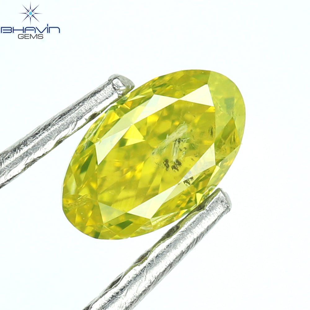 0.34 CT Oval Shape Enhanced Yellow Color Natural Diamond I3 Clarity (4.91 MM)