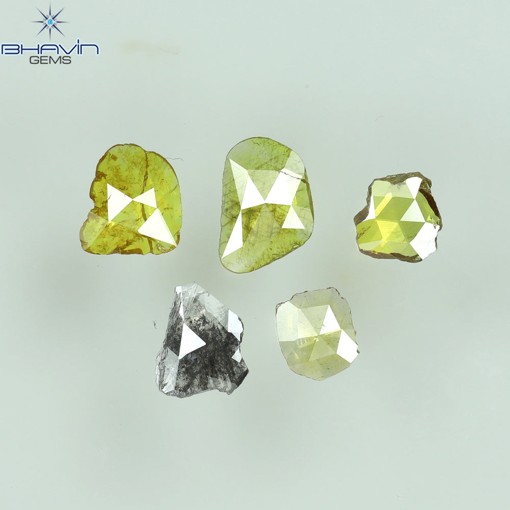 0.71 CT/5 ピース ローズカット ポルキ シェイプ ナチュラル ダイヤモンド ファンシー カラー I3 クラリティ (6.26 MM)