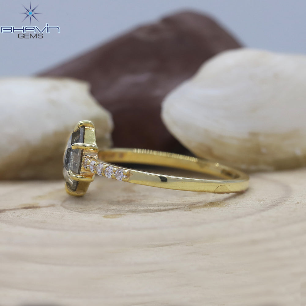 Hexagon Diamond Salt And Pepper Diamond Natural Diamond Ring Gold Ring Engagement Ring