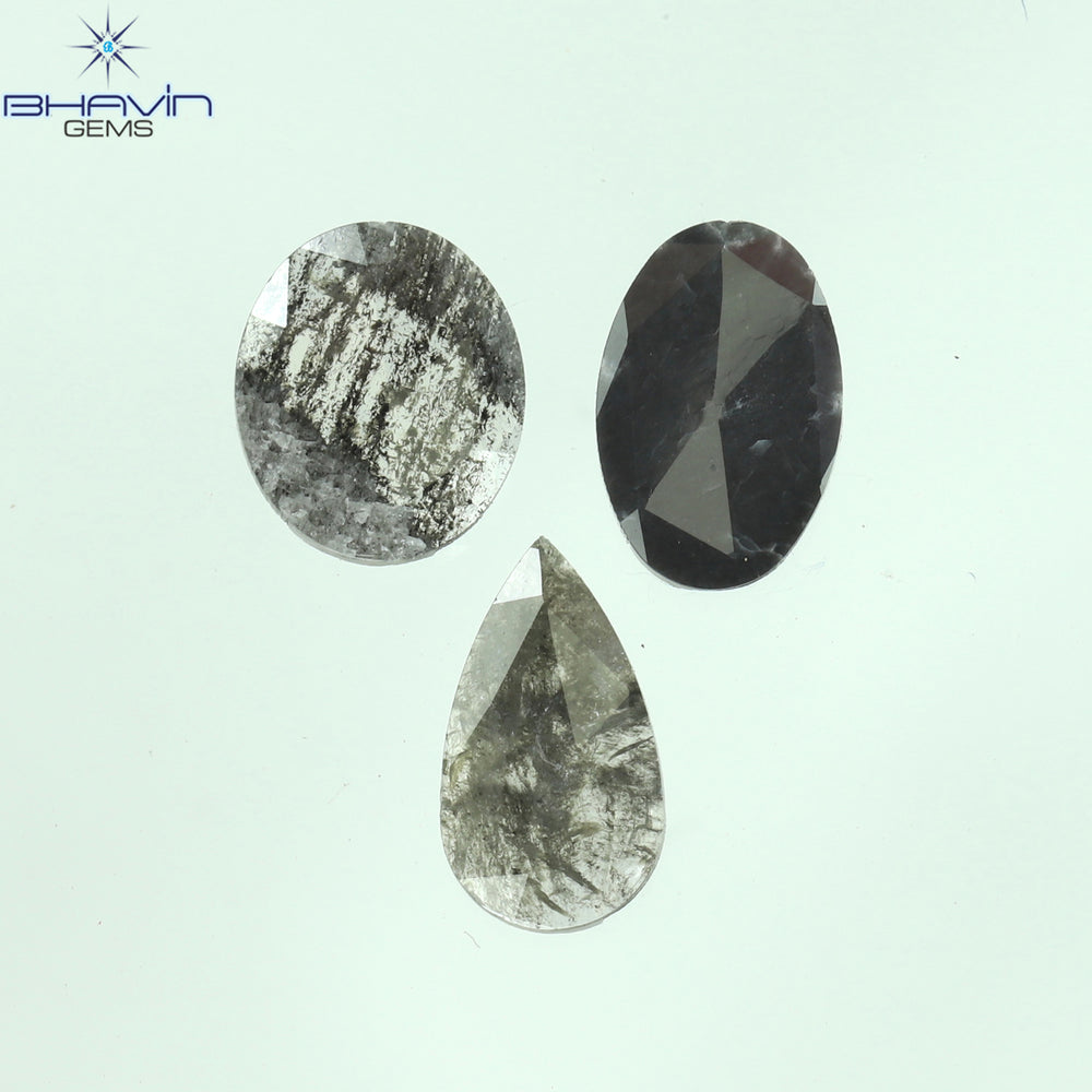 0.97 CT/3 Pcs Mix Slice Shape Natural Diamond  Salt And Pepper Color I3 Clarity (7.50 MM)