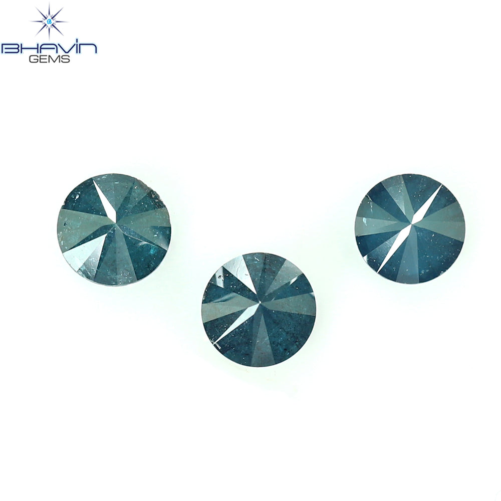 0.73 CT/3 ピース ラウンド ダイヤモンド ブルー ダイヤモンド 天然ダイヤモンド I3 クラリティ (3.88 MM)