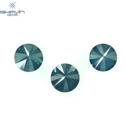 0.73 CT/3 ピース ラウンド ダイヤモンド ブルー ダイヤモンド 天然ダイヤモンド I3 クラリティ (3.88 MM)