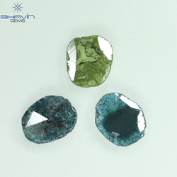 1.71 CT/3 Pcs Slice Shape Natural Diamond Blue Green Color I3 Clarity (8.01 MM)