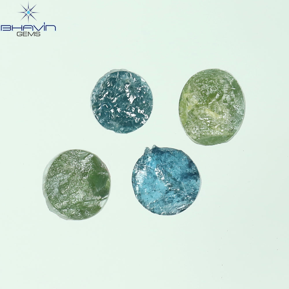 0.62 CT/4 Pcs Round Rough Shape Green Blue Natural Loose Diamond I3 Clarity (3.70 MM)