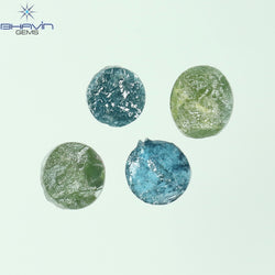 0.62 CT/4 Pcs Round Rough Shape Green Blue Natural Loose Diamond I3 Clarity (3.70 MM)