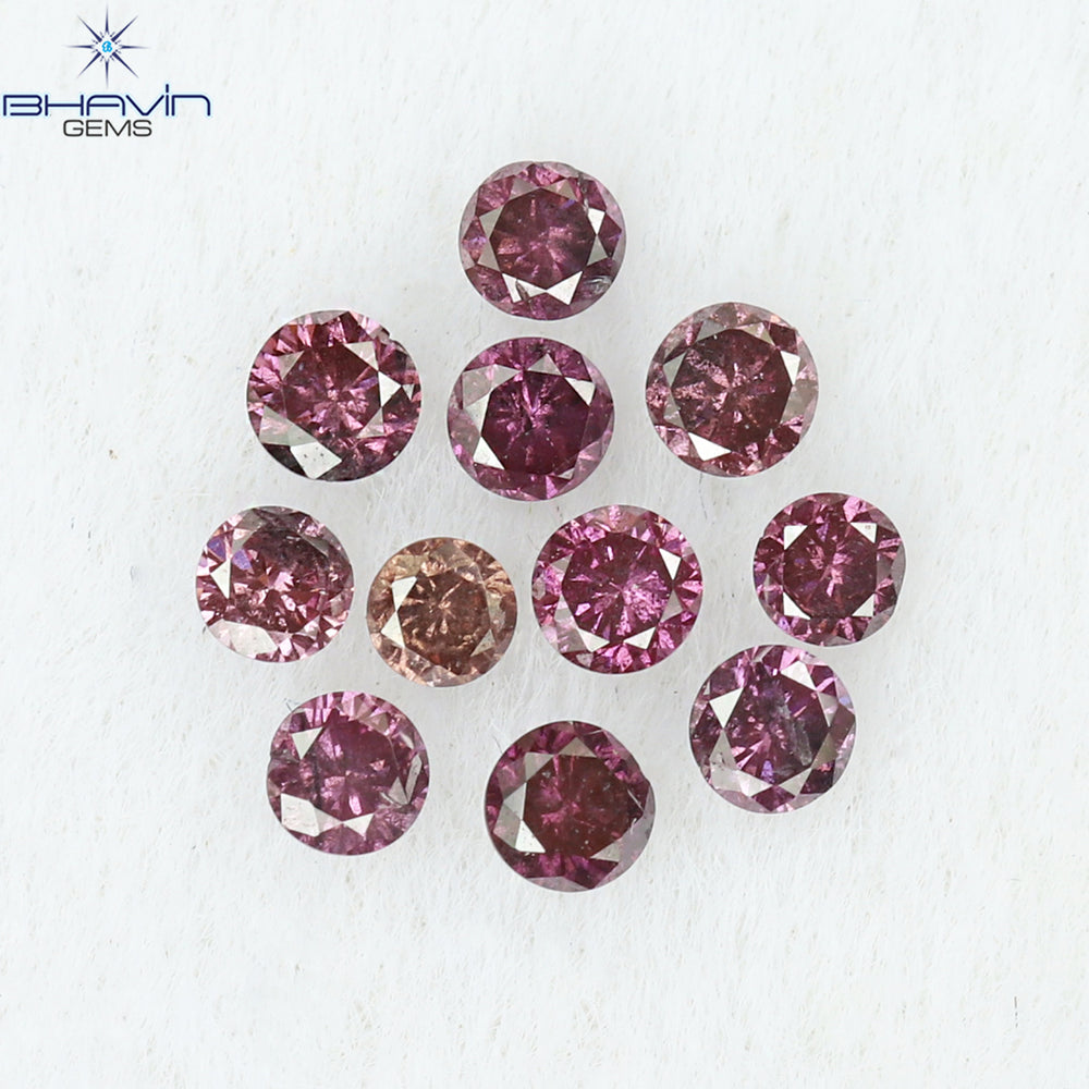 0.21 CT/11 個 ラウンド シェイプ ナチュラル ルース ダイヤモンド ピンク カラー SI クラリティ (1.75 MM)