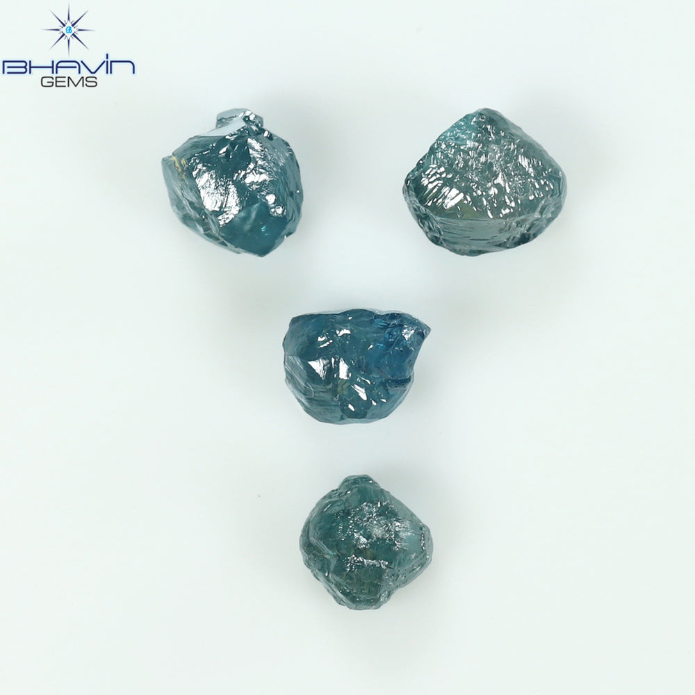 1.83 CT/4 PCS Rough Shape Enhanced Blue Color Natural Diamond I3 Clarity (4.46 MM)