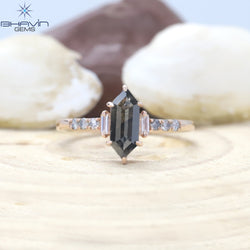 Hexagon Diamond Salt And Pepper Diamond Natural Diamond Ring Gold Ring Engagement Ring