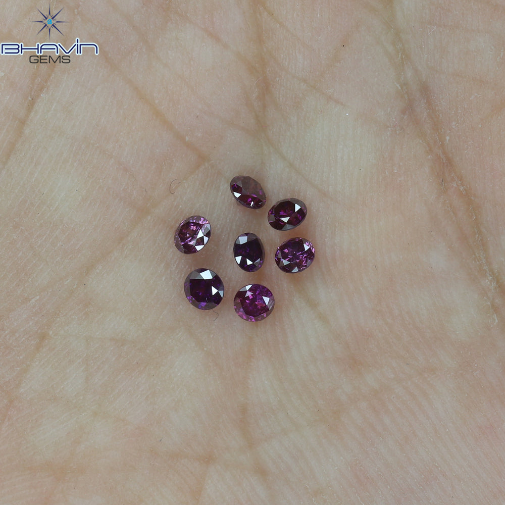 0.39 CT/7 PCS Round Diamond Pink Color Natural Diamond I1 Clarity (2.40 MM)